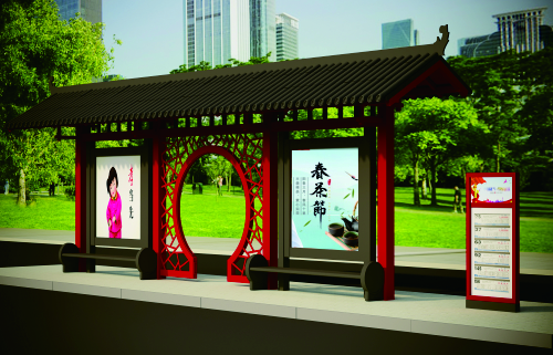 成都市一環(huán)路仿古公交站臺(tái)電子站牌生產(chǎn)安裝中